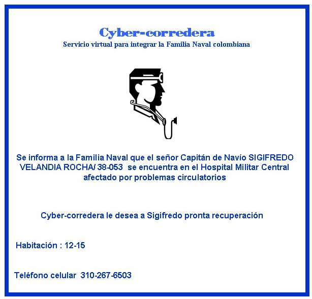 Cyber-corredera
Servicio virtual para integrar la Familia Naval colombiana


￼
￼
￼
￼